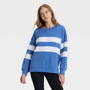 Women's Striped Oversized French Terry Crewneck Sweatshirt